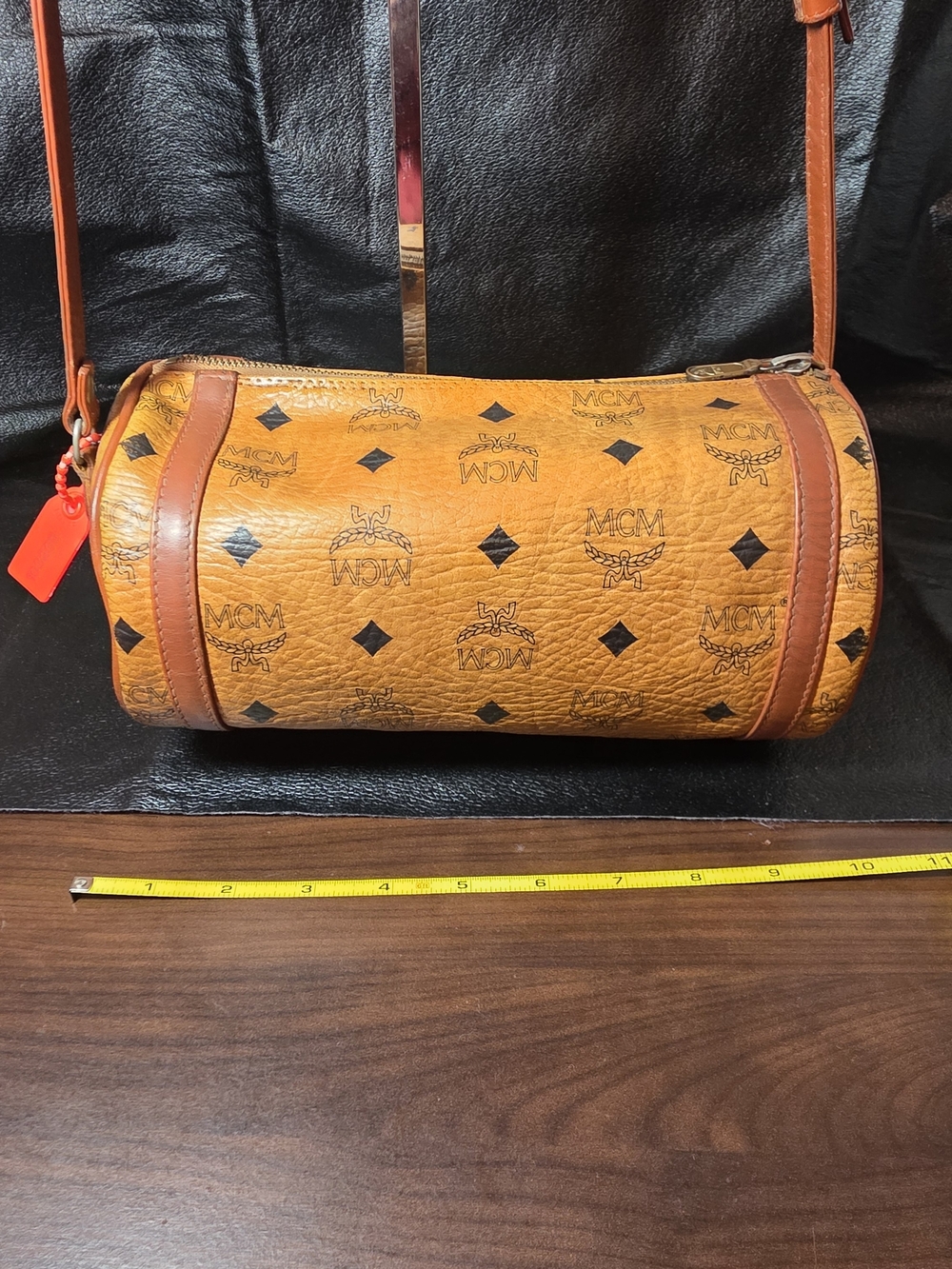 MCM Cognac Visetos Monogram Barrel Crossbody Bag - Picture 3 of 14